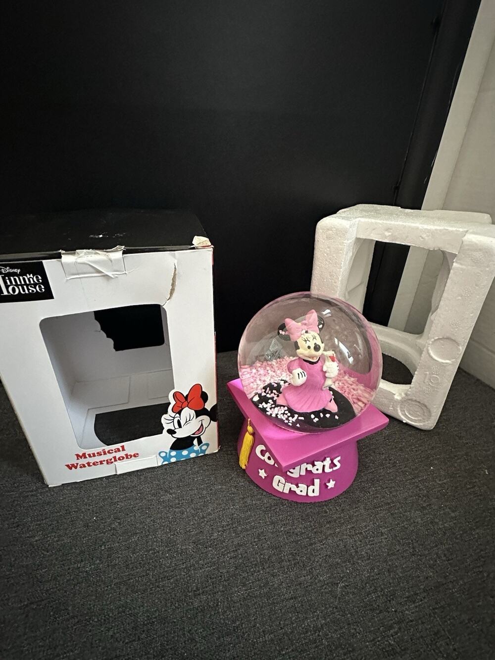 Disney Minnie Mouse Congrats Grad Musical Water Globe Snow Globe Graduation Box